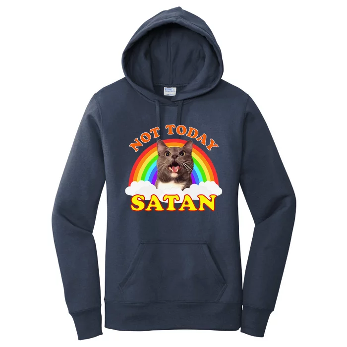 Not Today Satan Funny Rainbow Cat Meme Women's Pullover Hoodie