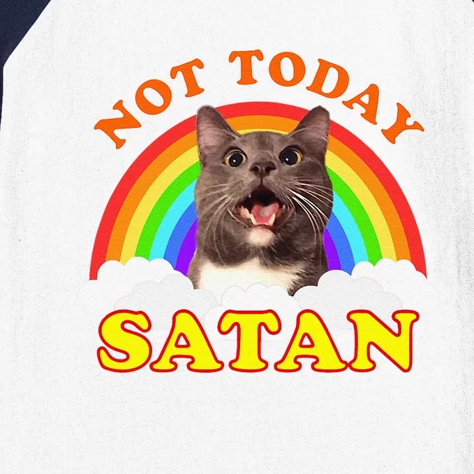 Not Today Satan Funny Rainbow Cat Meme Baseball Sleeve Shirt