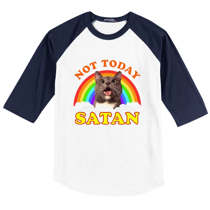 Not Today Satan Funny Rainbow Cat Meme Baseball Sleeve Shirt