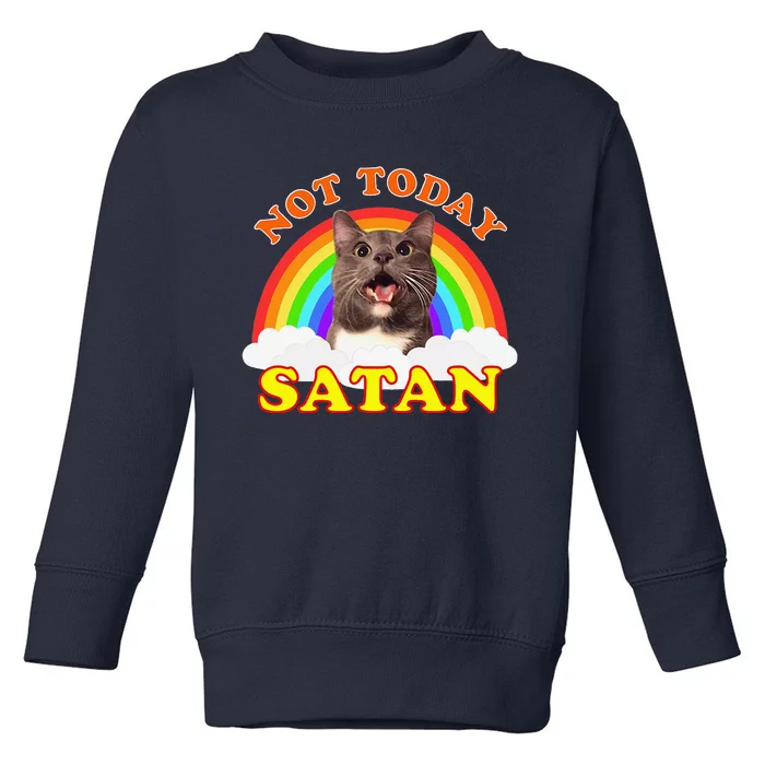 Not Today Satan Funny Rainbow Cat Meme Toddler Sweatshirt