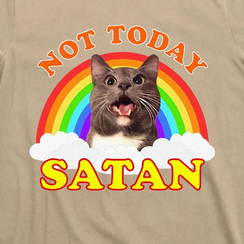 Not Today Satan Funny Rainbow Cat Meme T-Shirt