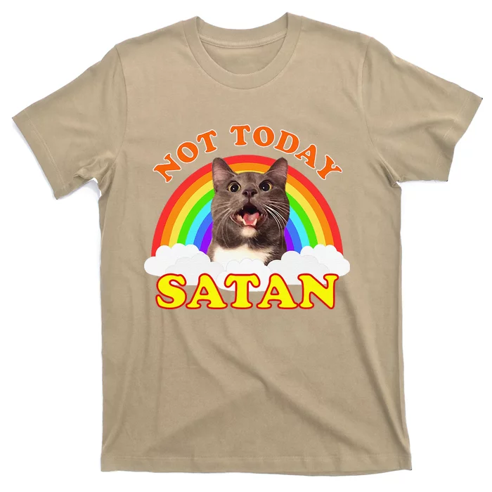 Not Today Satan Funny Rainbow Cat Meme T-Shirt