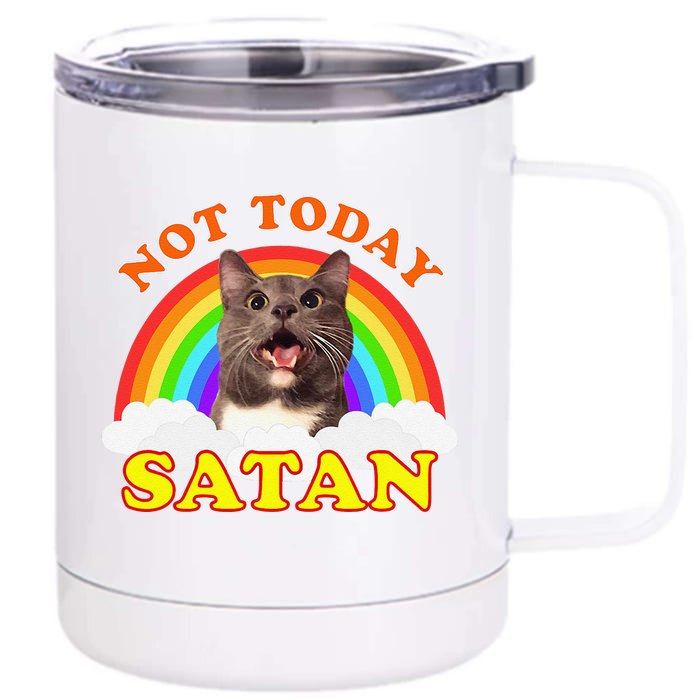 Not Today Satan Funny Rainbow Cat Meme Front & Back 12oz Stainless Steel Tumbler Cup