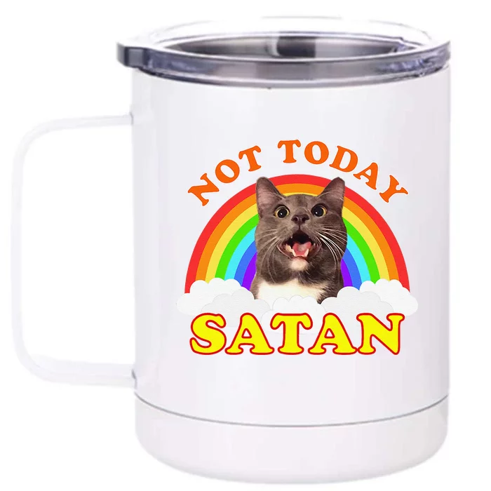 Not Today Satan Funny Rainbow Cat Meme Front & Back 12oz Stainless Steel Tumbler Cup