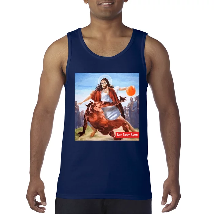 Not Today Satan Jesus Crossover Basketball Funny Tank Top