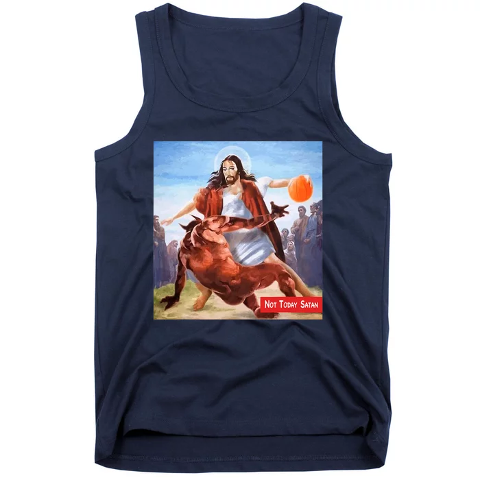 Not Today Satan Jesus Crossover Basketball Funny Tank Top