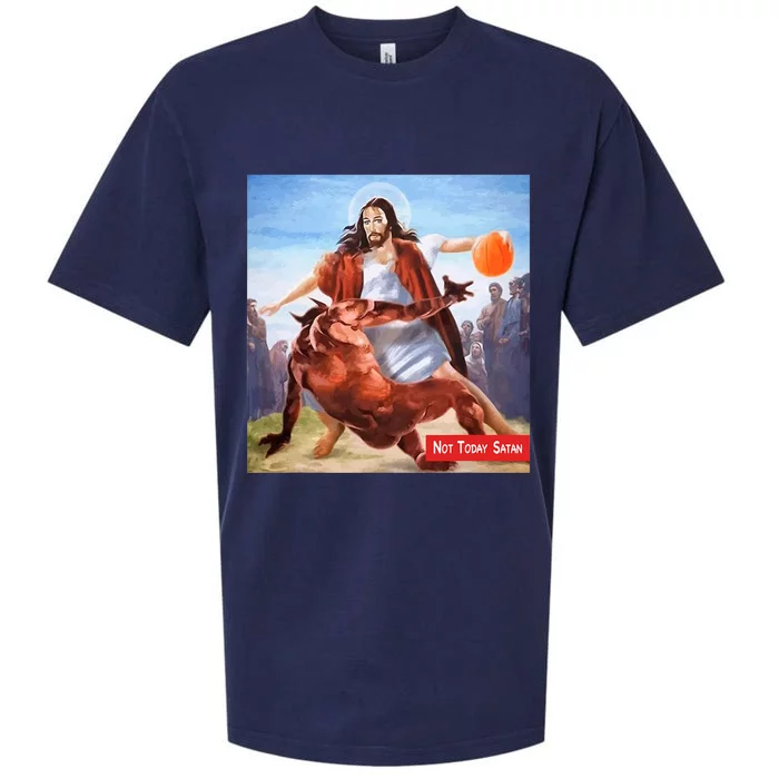 Not Today Satan Jesus Crossover Basketball Funny Sueded Cloud Jersey T-Shirt