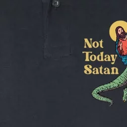 Not Today Satan Jesus Riding Dinosaur T Rex Funny Sarcastic Softstyle Adult Sport Polo