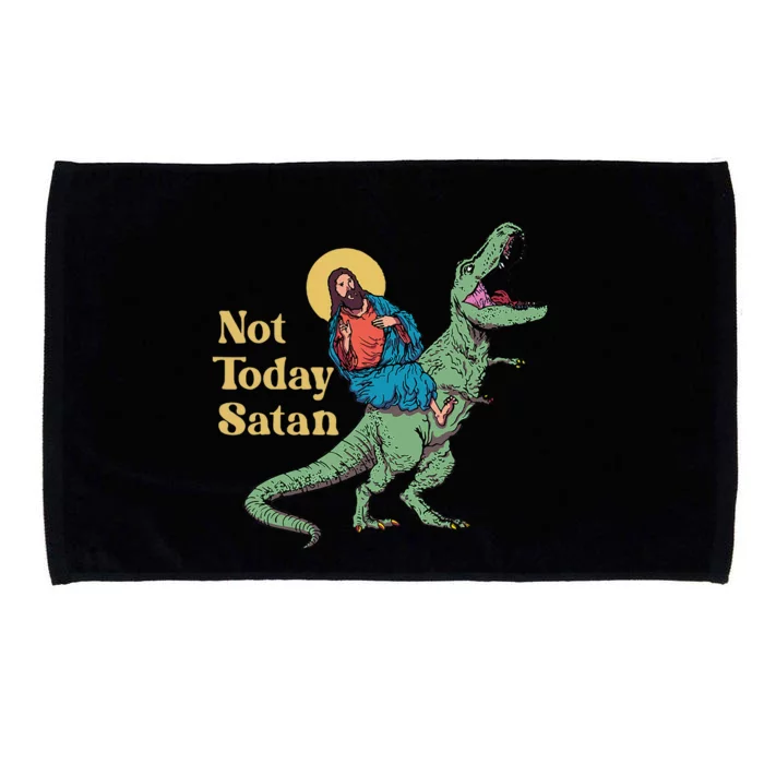 Not Today Satan Jesus Riding Dinosaur T Rex Funny Sarcastic Microfiber Hand Towel