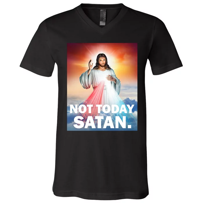 Not Today Satan Jesus Christ Christian Christianity Catholic V-Neck T-Shirt