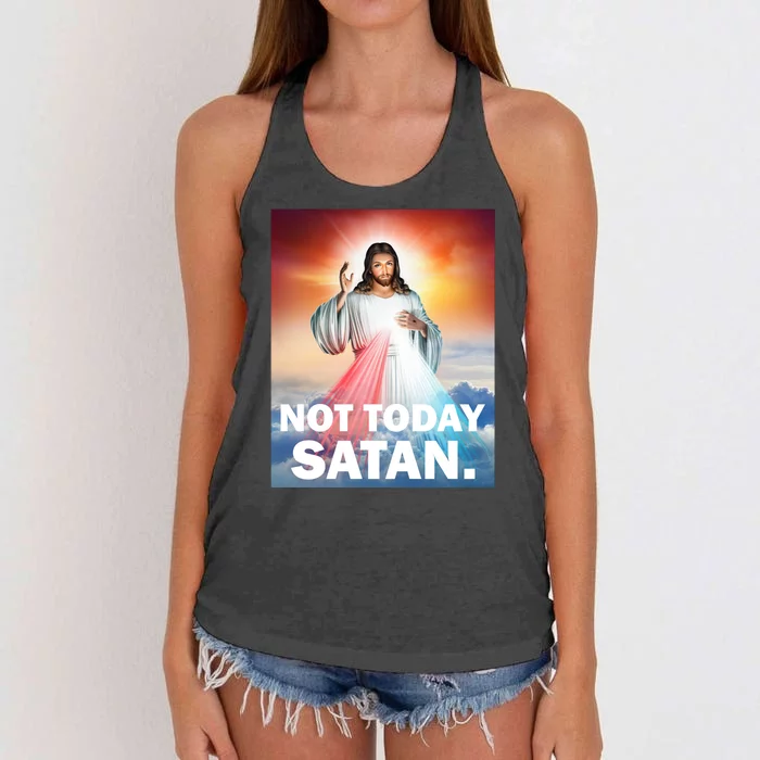 Not Today Satan Jesus Christ Christian Christianity Catholic Women's Knotted Racerback Tank