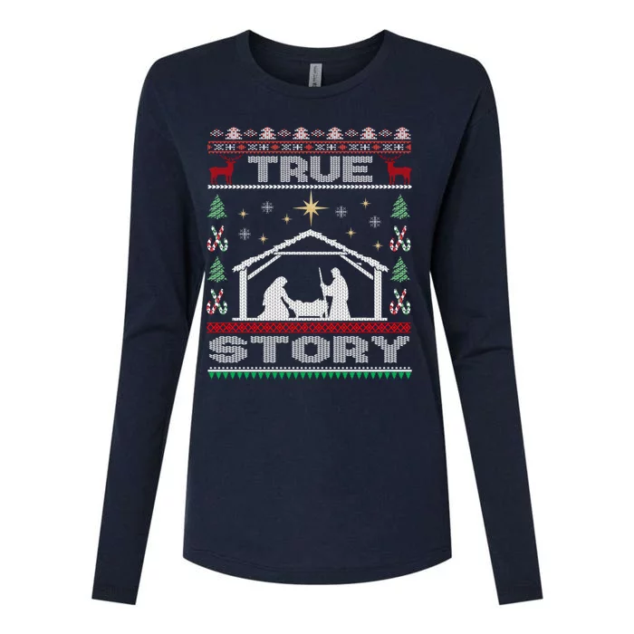 Nativity True Story Christmas Womens Cotton Relaxed Long Sleeve T-Shirt