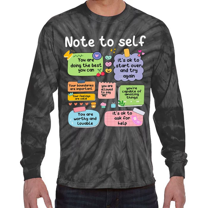 Note To Self Positive Energy Encouragement Design Print Tie-Dye Long Sleeve Shirt