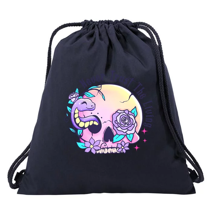 Never Trust The Living Pink Skull Cute Snake Funny Halloween Cute Gift Drawstring Bag