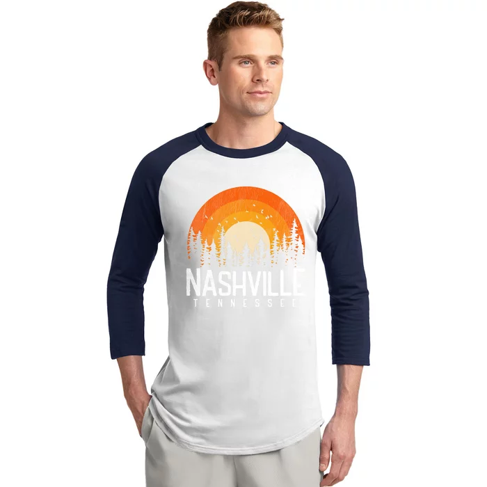 Nashville Tennessee Tn Gift Retro Style Vintage 80s Gift Baseball Sleeve Shirt