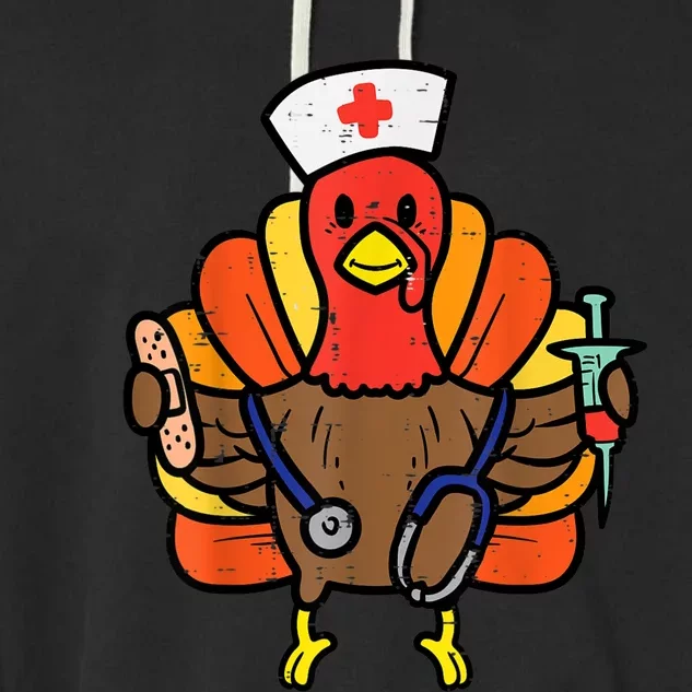 Nurse Turkey Thanksgiving Scrub Top For Nurses Fall Garment-Dyed Fleece Hoodie