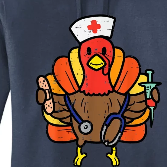 Nurse Turkey Thanksgiving Scrub Top For Nurses Fall Women's Pullover Hoodie