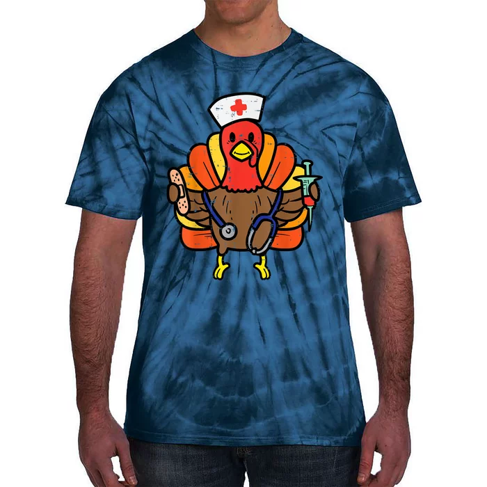 Nurse Turkey Thanksgiving Scrub Top For Nurses Fall Tie-Dye T-Shirt