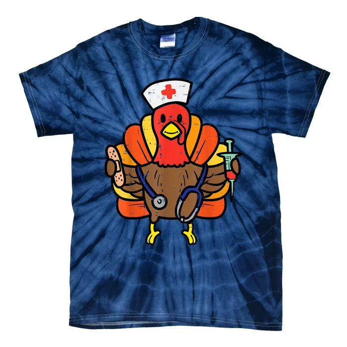 Nurse Turkey Thanksgiving Scrub Top For Nurses Fall Tie-Dye T-Shirt