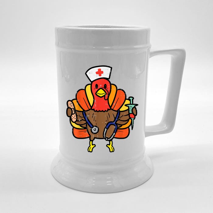 Nurse Turkey Thanksgiving Scrub Top For Nurses Fall Front & Back Beer Stein