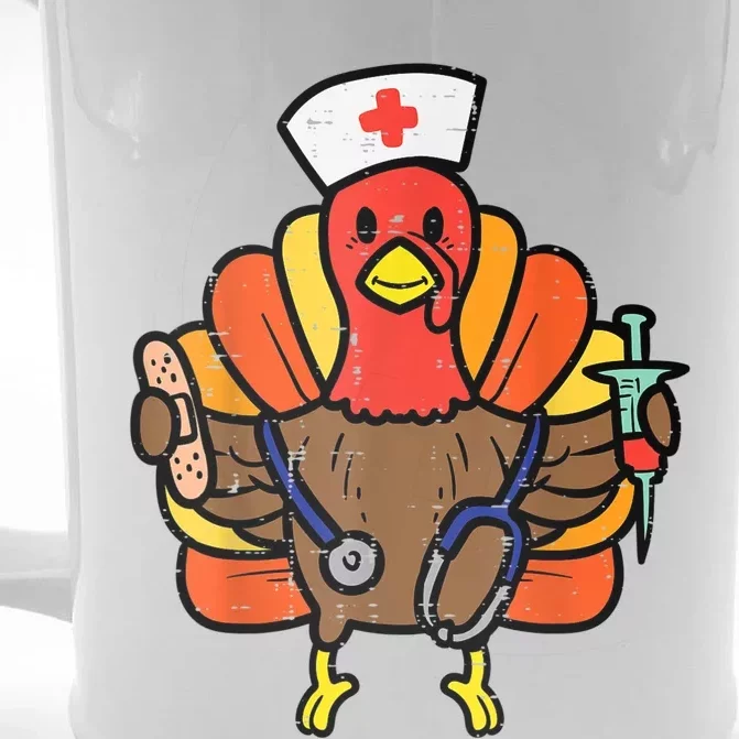 Nurse Turkey Thanksgiving Scrub Top For Nurses Fall Front & Back Beer Stein