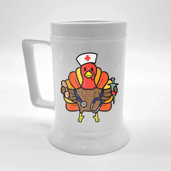 Nurse Turkey Thanksgiving Scrub Top For Nurses Fall Front & Back Beer Stein