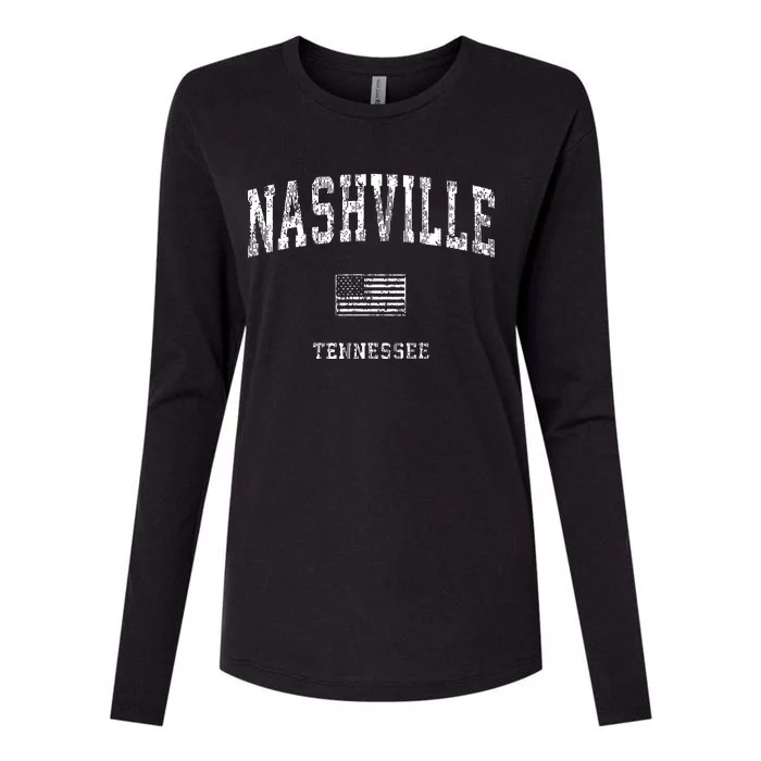 Nashville Tennessee Tn Vintage American Flag Womens Cotton Relaxed Long Sleeve T-Shirt