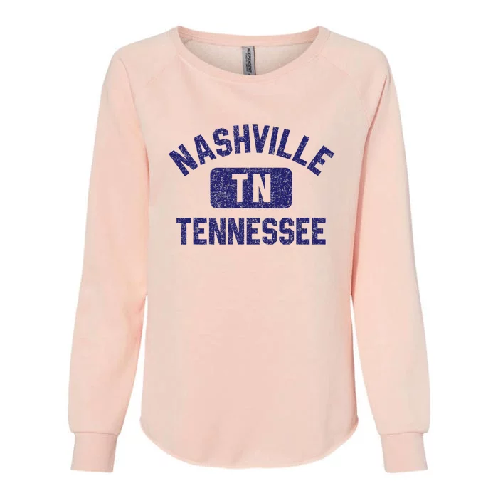 Nashville TN Tennessee Gym Style Distressed Navy Blue Print Womens California Wash Sweatshirt