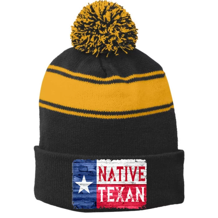 Native Texan Texas Lone Star State Flag Stripe Pom Pom Beanie