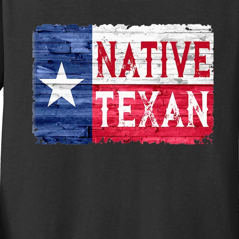 Native Texan Texas Lone Star State Flag Kids Long Sleeve Shirt