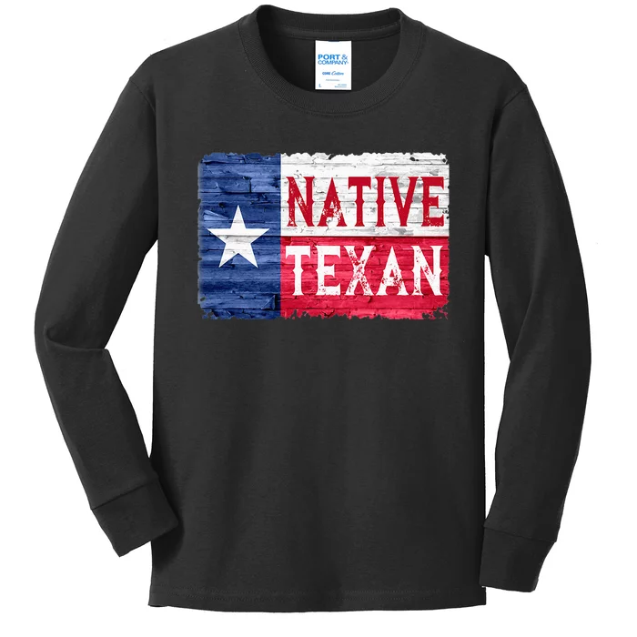 Native Texan Texas Lone Star State Flag Kids Long Sleeve Shirt