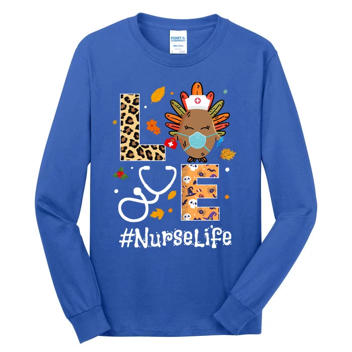 Nurse Thanksgiving Turkey Wear Mask Love Nurse Life Leopard Gift Tall Long Sleeve T-Shirt