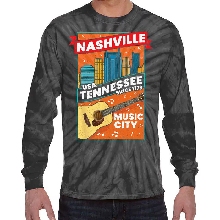 Nashville Tennessee USA Music City Guitar Musician Music Tie-Dye Long Sleeve Shirt