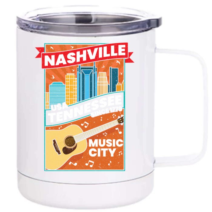 Nashville Tennessee Usa Music City Guitar Musician Music Gift Front & Back 12oz Stainless Steel Tumbler Cup