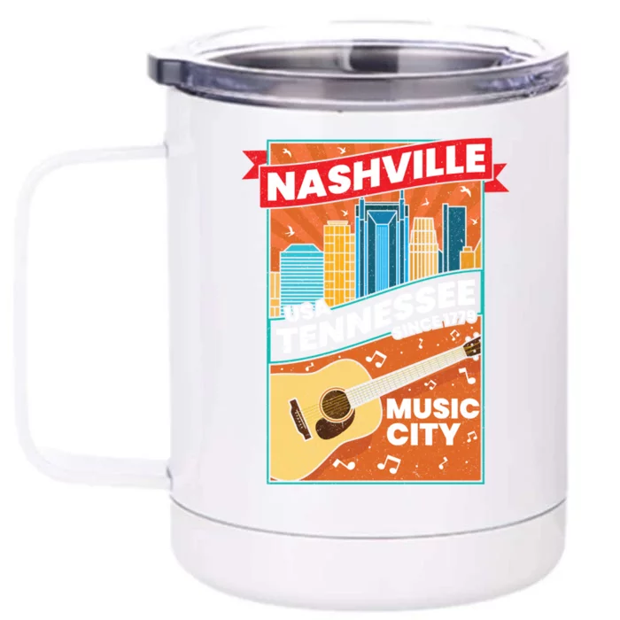 Nashville Tennessee Usa Music City Guitar Musician Music Gift Front & Back 12oz Stainless Steel Tumbler Cup