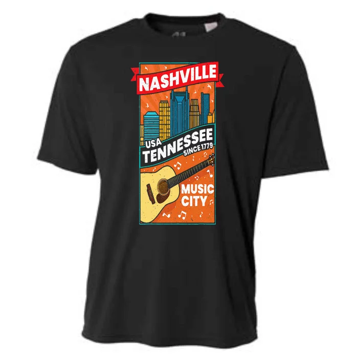 Nashville Tennessee USA Music City Guitar Musician Music Cooling Performance Crew T-Shirt