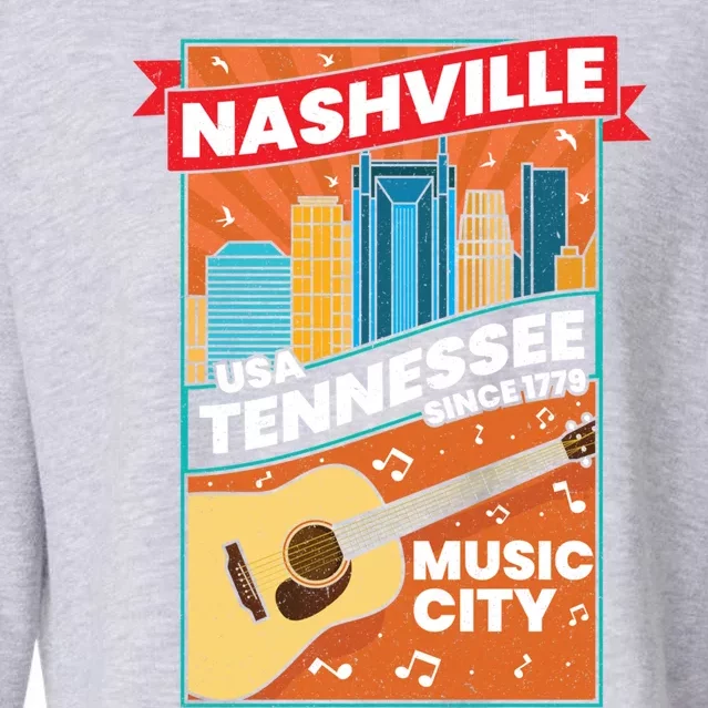 Nashville Tennessee Usa Music City Guitar Musician Music Gift Cropped Pullover Crew