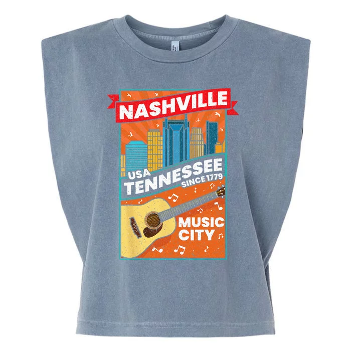 Nashville Tennessee USA Music City Guitar Musician Music Garment-Dyed Women's Muscle Tee