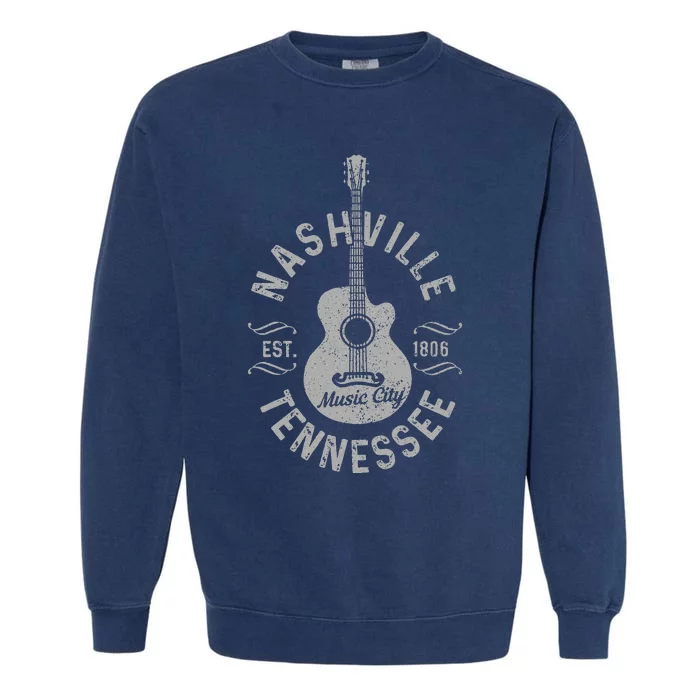 Nashville Tennessee Vintage Guitar Country Music City Gift Garment-Dyed Sweatshirt