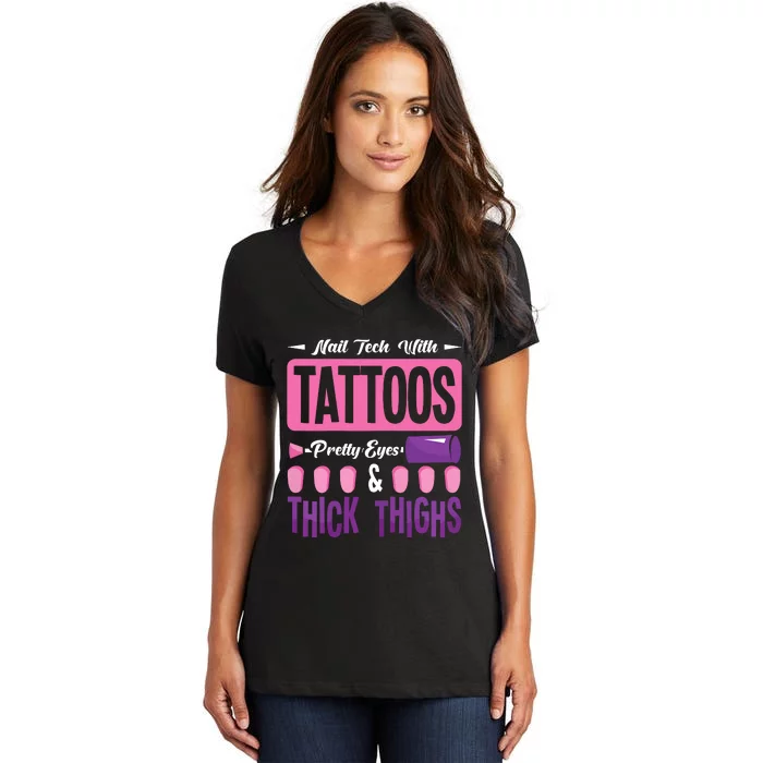 Nail Tech With Tattoos Pretty Nail Technician Nail Polish Women's V-Neck T-Shirt