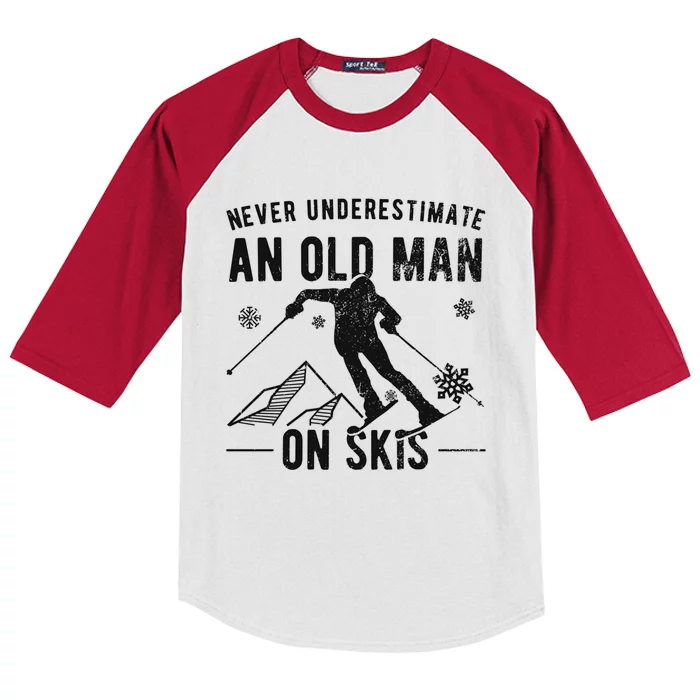 Never Underestimate An Old On Skis Skiing Gift Kids Colorblock Raglan Jersey