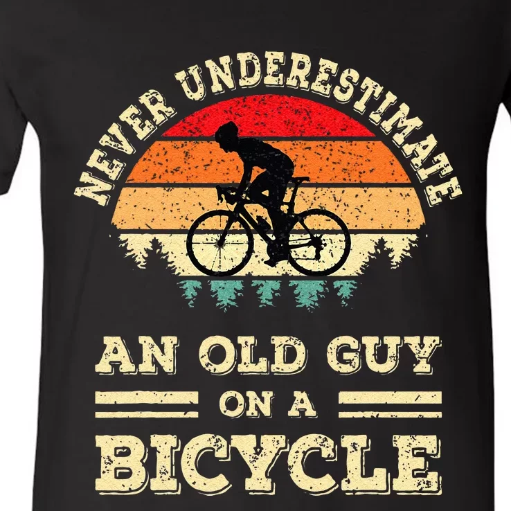 Never Underestimate An Old Guy On A Bicycle Funny Cycling V-Neck T-Shirt