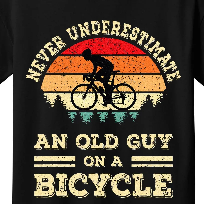 Never Underestimate An Old Guy On A Bicycle Funny Cycling Kids T-Shirt