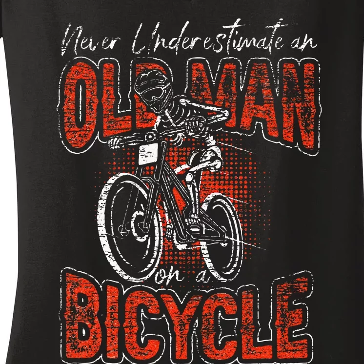 Never Underestimate An Old Man On A Bicycle Women's V-Neck T-Shirt