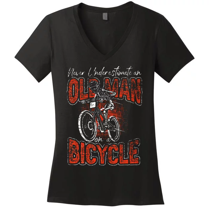 Never Underestimate An Old Man On A Bicycle Women's V-Neck T-Shirt