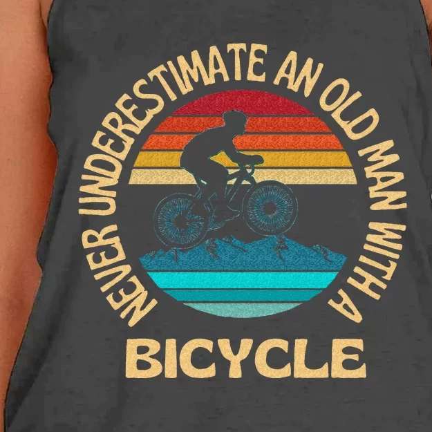 Never Underestimate An Old Man With A Bicycle Cycling Women's Knotted Racerback Tank