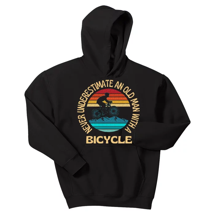 Never Underestimate An Old Man With A Bicycle Cycling Kids Hoodie