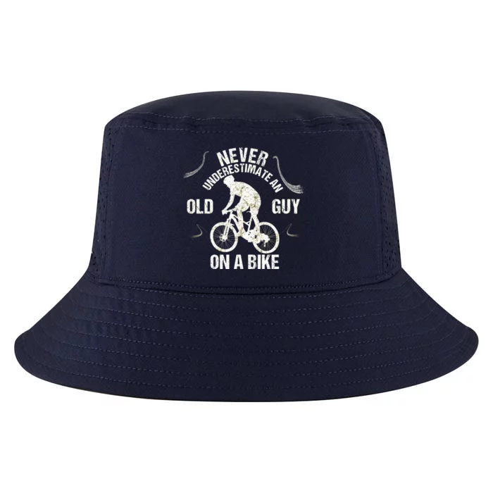 Never Underestimate An Old Guy On A Bike Cool Comfort Performance Bucket Hat