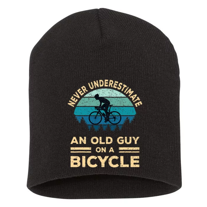 Never Underestimate An Old Guy On A Bicycle Short Acrylic Beanie