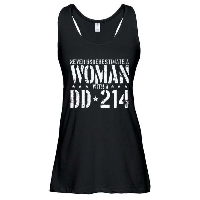 Never Underestimate A Woman With A DD 214 Alumni Ladies Essential Flowy Tank